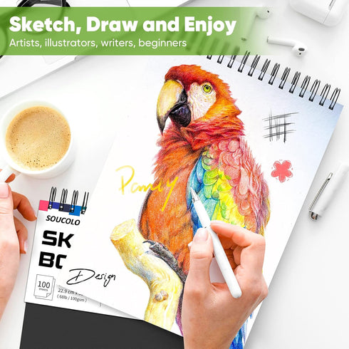Soucolor 9" x 12" Sketch Book, 1-Pack 100 Sheets Spiral Bound Art Sketchbook, Acid Free (68lb/100gsm) Artist Drawing Book Paper Painting Sketching...