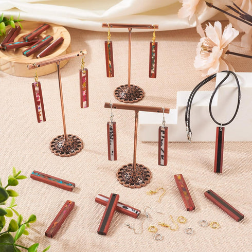 Craftdady 6 Pairs Resin Wood Rectangle Earring Charms 6 Styles Wooden Earring Blanks Making Kit with Brass Earring Hooks Jump Rings for Crafts DIY...
