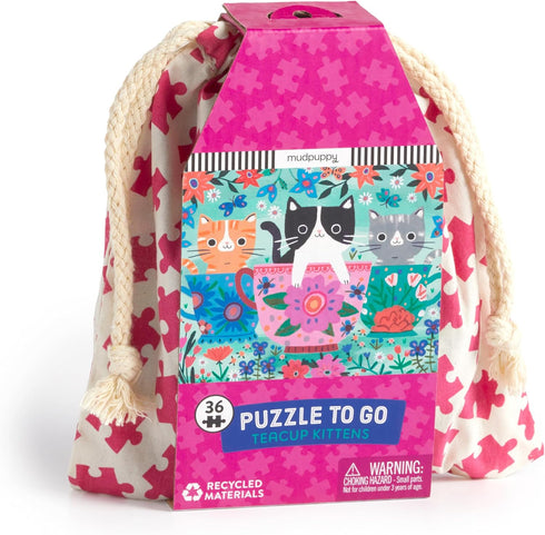 Mudpuppy Teacup Kittens - 36 Piece Puzzle to Go Featuring Charming Cats and Colorful Florals Perfect Summer Travel Activity for Children Ages 3 an...