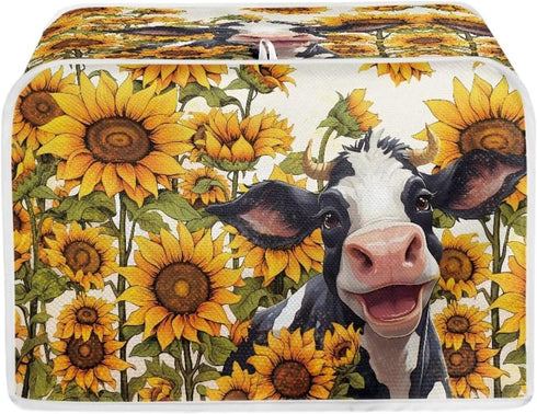 Sunflower Cow Printed Toaster Cover for 4 Slice Bread Maker, Anti Fingerprint Oven Dust Protector, Small Kitchen Appliance...