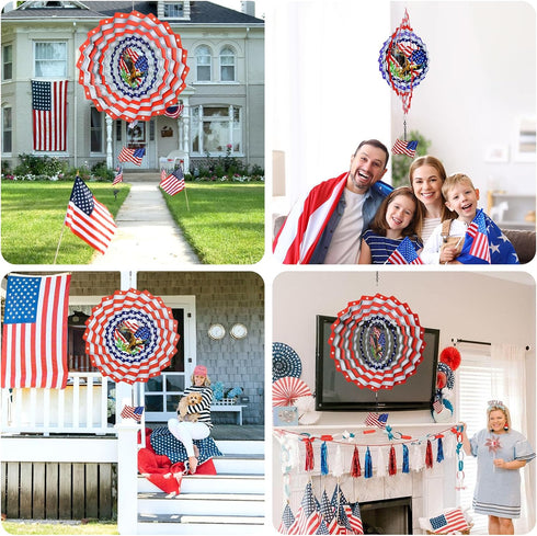 Hanging Wind Spinners Outdoor, American Flag Eagles Patriotic Wind Spinner 12in Large Metal 3D Art Kinetic Craft Spinner for Garden Sculptures Dec...