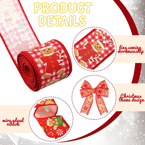 6 Rolls 30 Yards Christmas Wired Ribbon 2 Inch Gingerbread Christmas Ribbons Xmas Red Candy Cane Ribbon Swirl Burlap Gift Wrapping Ribbon for Chri...