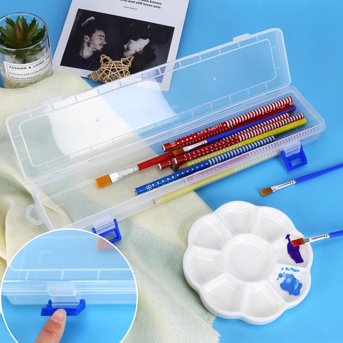 3 Pack Translucent Plastic Paint Brush Holder, Long Paint Brushes Watercolor Pens Pencils Drawing Tools Storage Box Container Case(13" x 2.8" x 1....