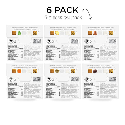 Simply Gum | Variety Pack - Peppermint, Cinnamon, Ginger, Fennel, Maple, Coffee | Plant- Based Chewing Gum | Synthetic Plastic Free + Aspartame Fr...