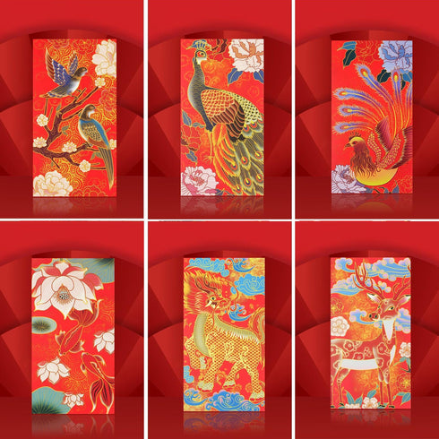 Red Envelopes Chinese New Year, 30 Pack 6 Styles Lucky Red Money Envelopes for Cash - 6.6 x 3.5inches, Peacock Dragon Goldfish Design Hong Bao Chi...