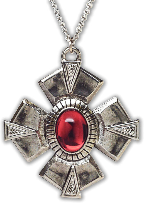 Medallion with Red Cabochon Medieval Renaissance Silver Finish Pendant Necklace...