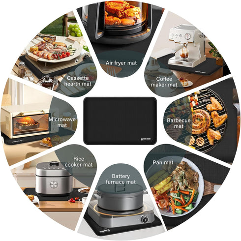 Heat Resistant Mat for Air Fryer Site, Fireproof Silicone Mat for Kitchen Countertop, Non-slip and Waterproof, Countertop Protector (Black, 30"X20...