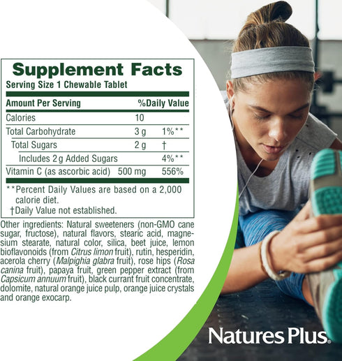 Natures Plus Orange Juice Chewable Vitamin C - 500 mg, 90 Tablets - High Potency Immune & Vascular Health Support Supplement, Antioxidant - Gentle...