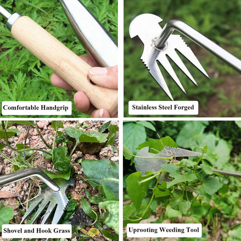 Weeding Artifact Uprooting Weeding Tool, Weeding Tool Garden Hand Weeder Tool, Manganese Steel Forged Weed Puller 4 Teethes Dual Purpose Weeder, M...