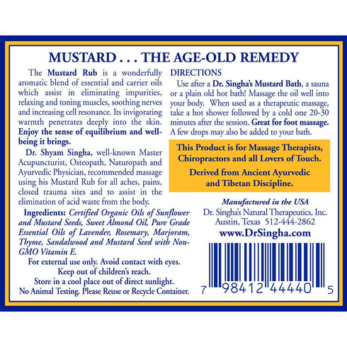 Dr. Singha's Mustard Rub, Original Ayurvedic Relaxing, Purifying, and Energizing Massage Oil - Made in USA, 6 oz...