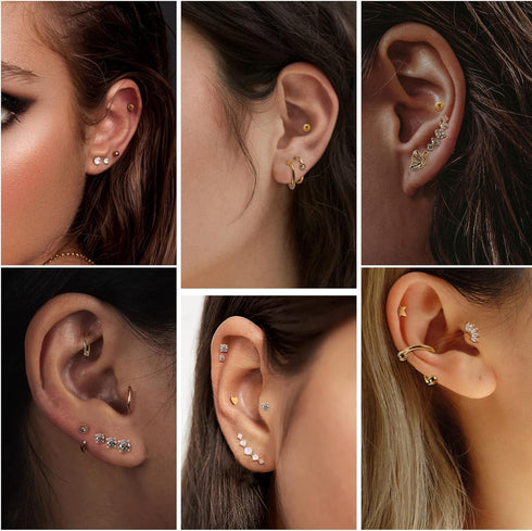 YADOCA 24PCS 16G Cartilage Earring for Women Men Surgical Steel Cartilage Stud Earring Hoop Set Lip Rings CZ Opal Hypollergenic Screw Back Earring...