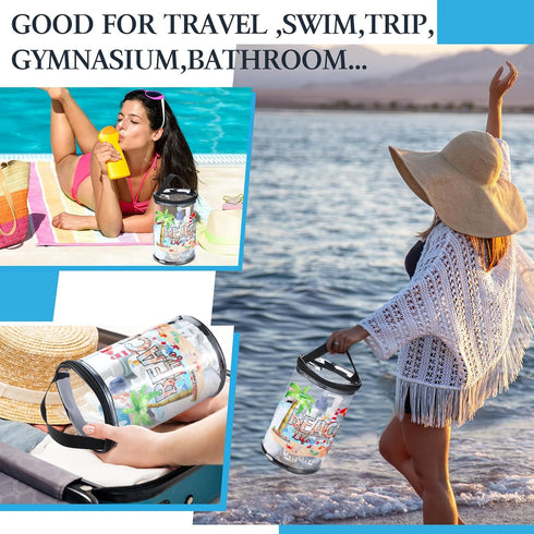 Sanwuta Beach Theme Clear Lotion Toiletry Bag Travel Makeup Case Waterproof PVC Cosmetic Bag with Handle Zipper Portable Survival Organizer Pouch ...