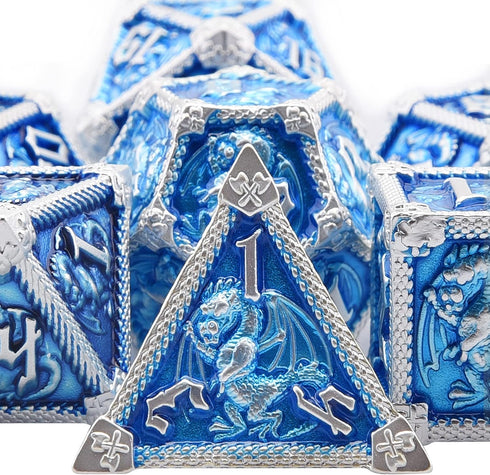 AUSTOR 7-Die Metal DND Dice Set Dungeons and Dragons Dice with Box Roll Playing Game Dice Polyhedral Dice D20 D12 D10 D% D8 D6 D4 Metal Dice for P...
