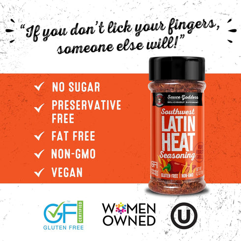 Sauce Goddess Southwest Latin Heat Shaker - BBQ Rub with Tons of Cumin and Oregano Flavor, Cayenne, and New Mexican Red Chiles. No Sugar, Low in S...