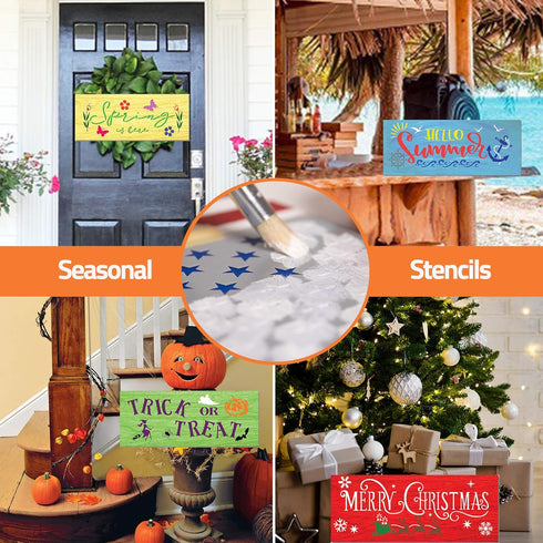 Welcome Stencil, Large Stencils for Painting on Wood Reusable, 26 PC Set to Celebrate Holidays, Home, Easter, Halloween, Christmas, Spring, Large ...