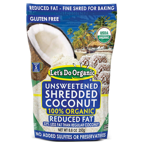 Lets Do Organic Shredded Coconut Unsweetened - Reduced Fat Coconut Shredded Organic, Organic Coconut Shreds, Unsweetened Coconut - 8.8 Oz (Pack of...