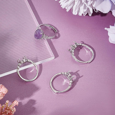 Beebeecraft 1 Box 4Pcs Prong Ring Settings Adjustable Cubic Zirconia 4 Claw Ring Blanks Finger Ring Components for Jewellery Making Kit Findings D...