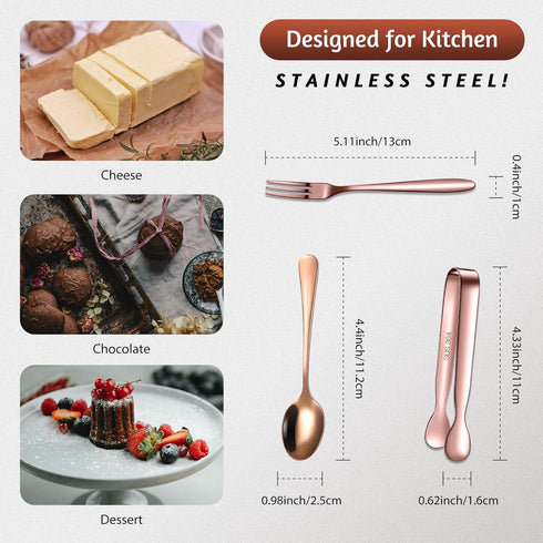 Cunhill 24 Pcs Charcuterie Accessories Mini Cocktail Tongs Small Serving Spoons and Appetizer Forks Stainless Steel Tongs Charcuterie Utensils for...