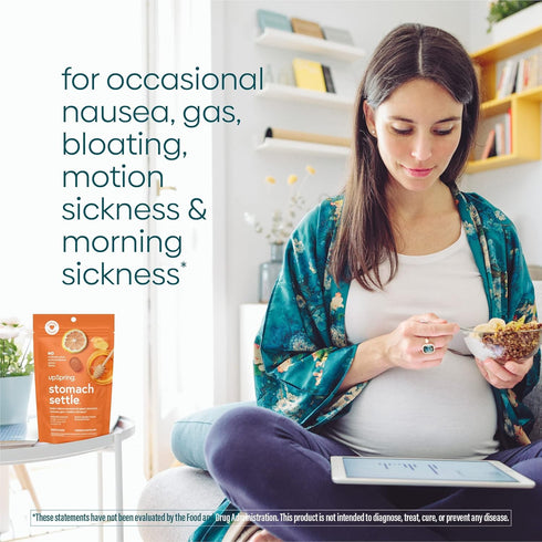 UpSpring Stomach Settle Drops for Occasional Nausea Relief and Morning Sickness with Ginger, Lemon, Spearmint, and B6. Individually Wrapped Drops,...