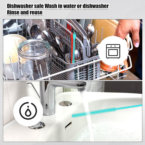 4pcs Straw Cleaner Brush Extra Long, 9.45in Silicone Straw Brush Reusable Straw Cleaning Brush 6mm & 8mm Flexible Straw Crevice Pipe Cleaners for ...