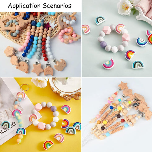 18Pcs 6 Colors Rainbow Silicone Beads Bulk Rainbow Loose Spacer Beads Charm Color Silicone Beads Kit for DIY Necklace Bracelet Earrings Keychain C...