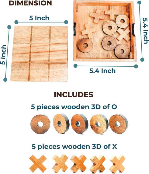 BSIRI Wooden Tic Tac Toe Game - Brain Teaser Puzzles for Adults and Unique Gifts for Kids, Coffee Table Decor Living Room Decor Modern Wood Decor,...
