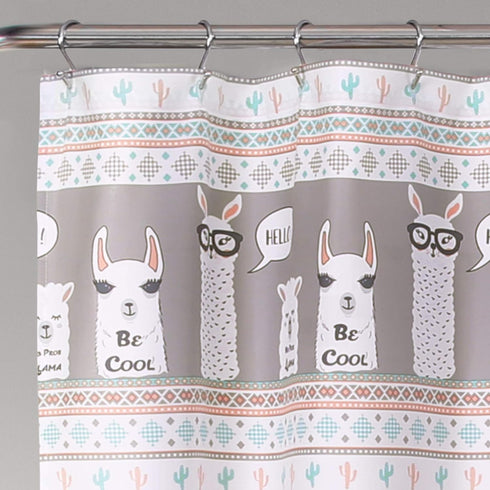 Lush Decor Llama Stripe Shower Curtain, 72" x 72", Pink and Turquoise...