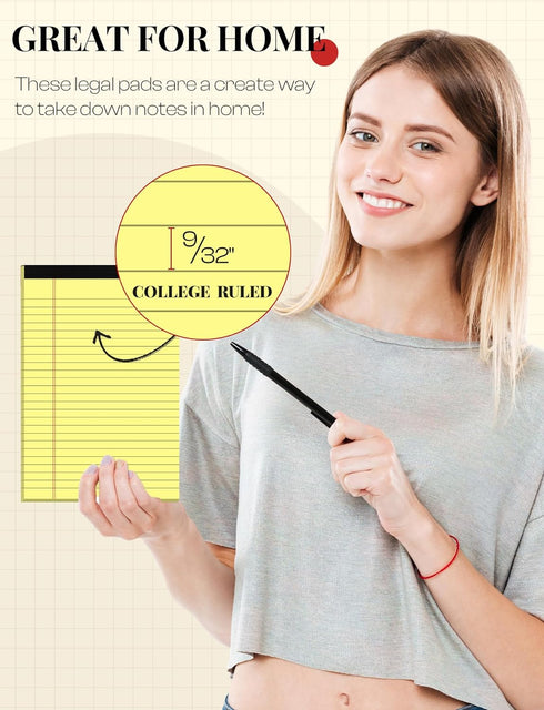 Yellow Note Pads 5x8 Small Legal Pads College Ruled Notepad for Office 6 Pack Yellow Writing Pads 5x8 Narrow Ruled Paper Pads 25 Lines 80 GSM Pape...