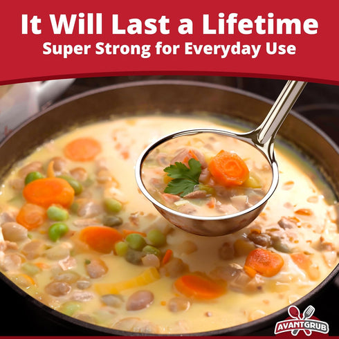 Super Sturdy, Ergonomic 6 Oz. Soup Ladle 1 Pk. Stainless Steel Ladles with Long Handles. Best Kitchen Accessories for Stirring, Portioning and Ser...