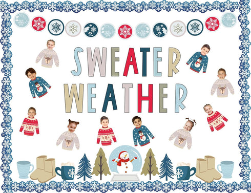 Whaline 85Pcs Winter Bulletin Board Decoration Kit Xmas Tree Snowmen Snowflake Cutouts with Glue Point Christmas Holiday Classroom Bulletin Border...
