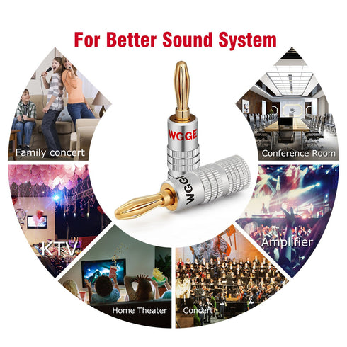 WGGE WG-009 Banana Plugs Audio Jack Connector 12 Pairs / 24 pcs, 24k Gold Dual Screw Lock Speaker Connector for Speaker Wire, Wall Plate, Home The...