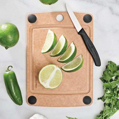 Epicurean All-In-One Cutting Board with Non-Slip Feet and Juice Groove, 10" × 7", Natural/Black...