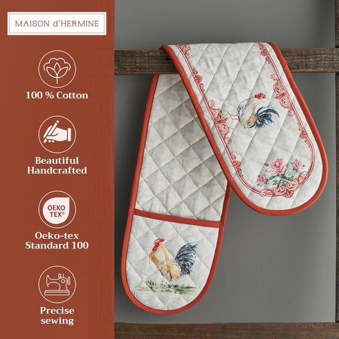 Maison d' Hermine Double Oven Mitts 100% Cotton 7"x35" Double Oven Mitt Heat Resistant BBQ Cooking Gloves with Loop, Baking, Grilling, Home, Kitch...