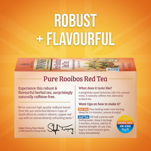 Twinings Pure Rooibos Red Herbal Tea Individually Wrapped Bags, 20 Count (Pack of 1), Sweet with Uplifting Aroma, Naturally Caffeine-Free, Enjoy H...