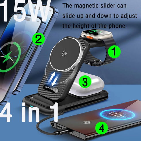 Magnetic Charger Stand Wrotgt Magsafe Charger 4 in 1 Wireless Mag Safe Charger Phone and Watch Charger Station Compatible with iPhone 15 pro max 1...