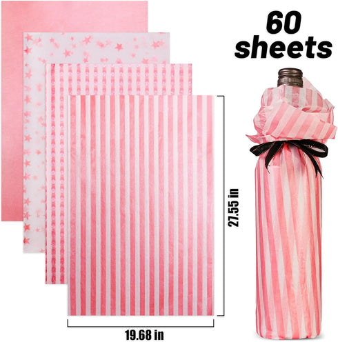 MR FIVE 60 Sheets Metallic Pink Tissue Paper Bulk,20" x 28",Pink Tissue Paper for Gift Bags,DIY and Craft,Pink Gift Wrapping Tissue Paper for Grad...