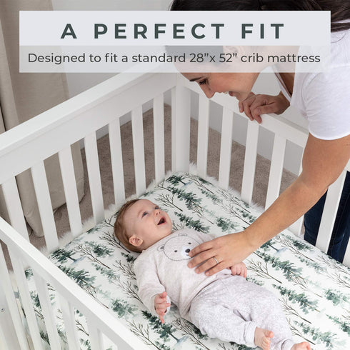 Pobi Baby - Premium Fitted Crib Sheets for Standard Crib Mattress - Ultra-Soft Cotton Blend, Stylish Woodland Pattern, Safe and Snug for Baby (Mag...