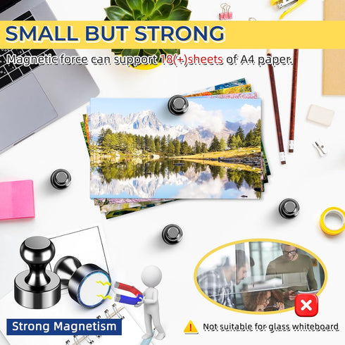VNDUEEY 20Pcs Strong Fridge Magnets, Black Refrigerator Magnets, Magnetic Push Pin, Strong Whiteboard Magnets for Locker, Map, Kitchen, Office, Sc...