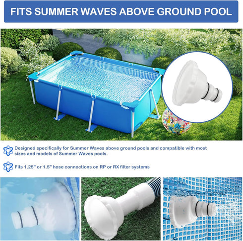 Vacuum Adapter RP/RX Skimmer Compatible with Summer Waves Above Ground Pool for 1.5" & 1.25" Hose Connection...