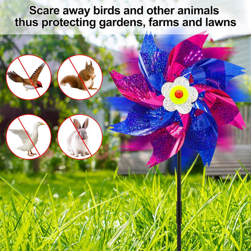 timecity 4 PCS Pinwheels Rose Red & Dark Blue Wind Spinners 9.5inch Sparkly Garden Pinwheel Reflective Windmills Scare Birds Animal Away Spinner f...