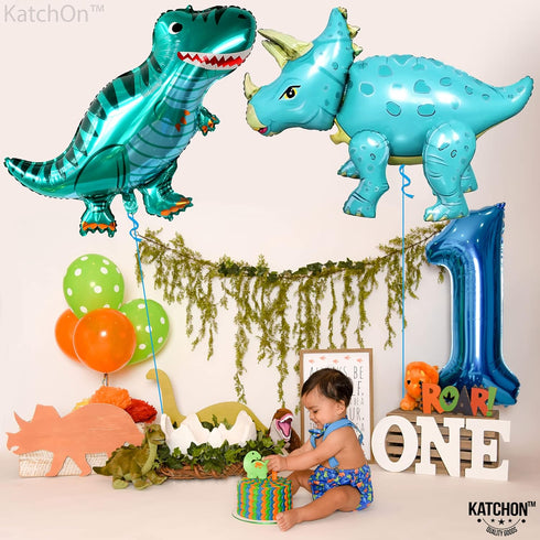 KatchOn Giant Blue Dinosaur Balloons - 38 Inch, Pack of 2 | Dino Mylar Balloons for Birthday Party Decor...