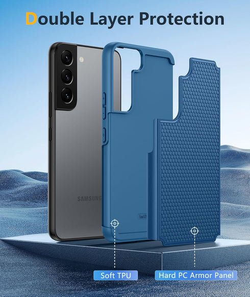 BNIUT for Samsung Galaxy S22 5G Case: Dual Layer Protective Heavy Duty Cell Phone Cover Shockproof Rugged with Non Slip Textured Back - Military P...