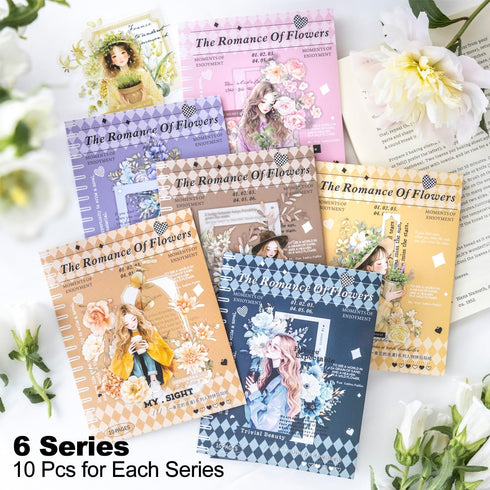60Pcs Romantic Floral Girl PET Stickers, Scrapbook Stickers Kit for Journaling, Ephemera Packs for Junk Journals,with Sticker Organizer...