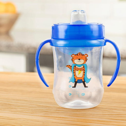 Dr. Brown's Milestones Soft Spout Sippy Cup with Handles, Blue Tiger Hero, BPA-Free, 9 oz/270 mL, 9m+...