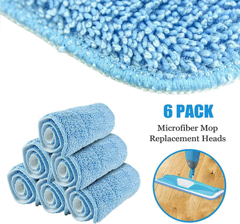 Reusable Microfiber Mop Pads, 6 Pack 18''x 6'' Mop Head Replacement, Wet/Dry Home & Commercial Cleaning Scrubbing Floor Mop Pad- Blue...