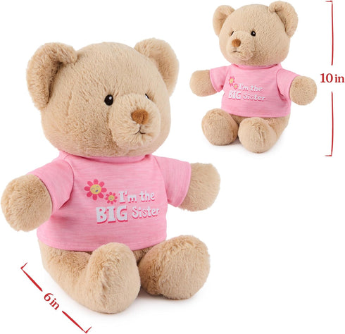 GUND “I'm The Big Sister” Sustainable Message Bear with Pink T-Shirt, Teddy Bear Made from 100% Recycled Materials for Ages 1 and Up, Tan, 12”...