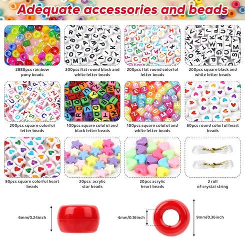 Acerich 4022 Pcs Pony Beads for Friendship Bracelet Making Kit, 96 Colors 5 Boxes Friendship Bracelet Beads 6x9mm Rainbow Kandi Beads with 1000 Pc...