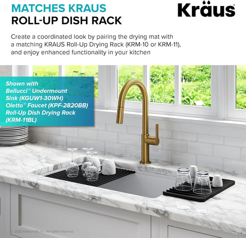 Kraus Self-Draining Silicone Dish Drying Mat or Trivet for Kitchen Counter in Dark Blue, KDM-10DB...