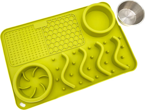 Small Size Dog Slow Feeder Mat, Lick Mat - All in One Slow Feeding Food Bowl, Anxiety Relief, Spillproof, Wet Food, Puzzle mat, Non Toxic Silicone...