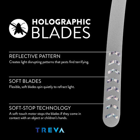 Treva Chemical Free Bug Fan, Fly Deterrent with Holographic Blades to Clear Bugs, Mosquitoes, and Flies, Battery Powered Fly Fan, Black (2 Pack)...